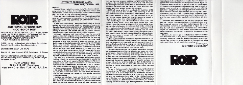 Do Or Die! Nico -; In Europe 1982 Diary Roir Cassette