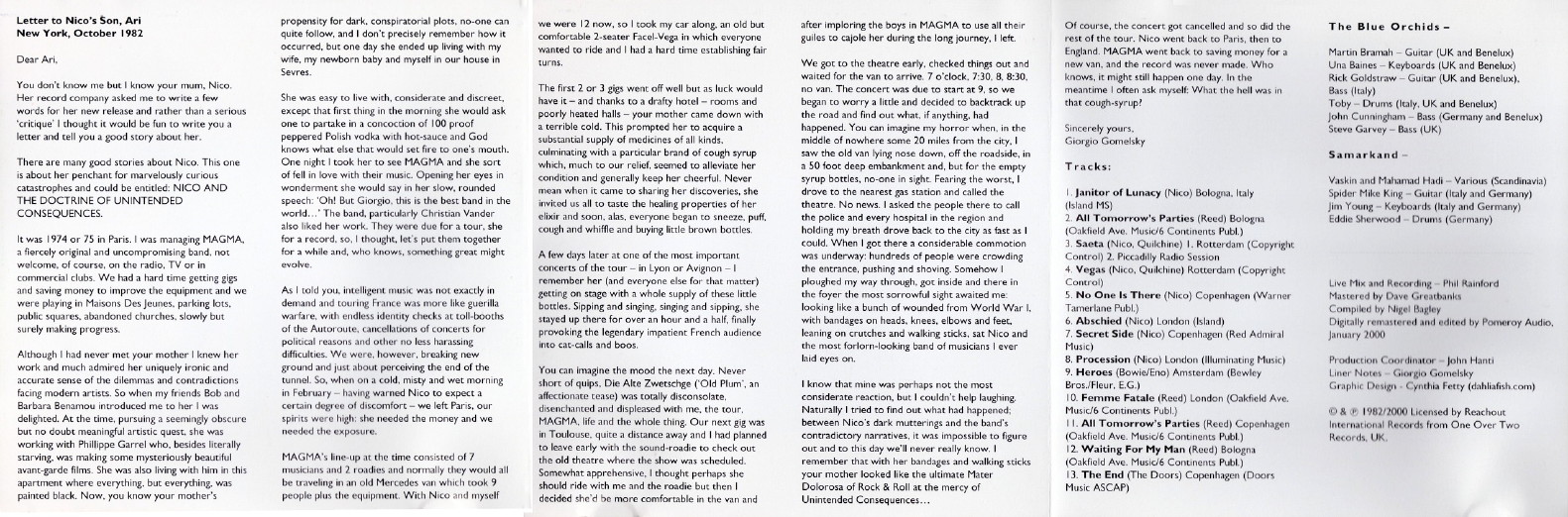 Nico in Europe  do or die diary 1982 insert